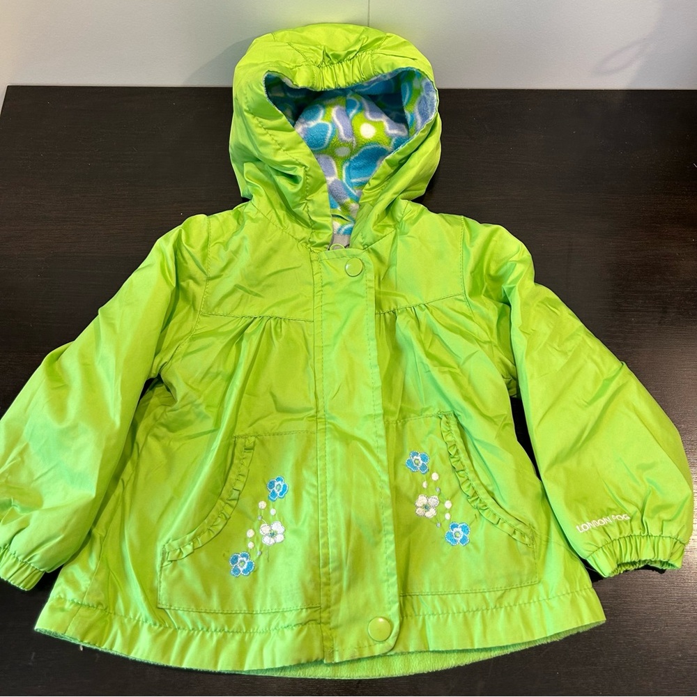 London Fog Kids Hooded Floral Embroidered Jacket Bright Green